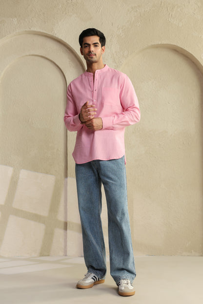 Pink Linen Blend Shirt Kurta