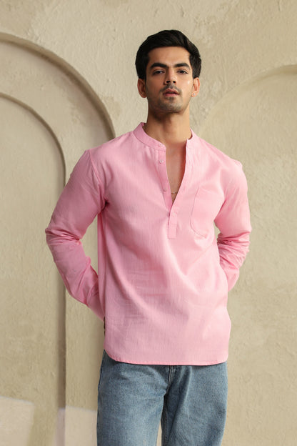 Pink Linen Blend Shirt Kurta