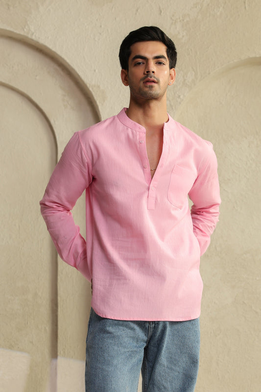 Pink Linen Blend Shirt Kurta