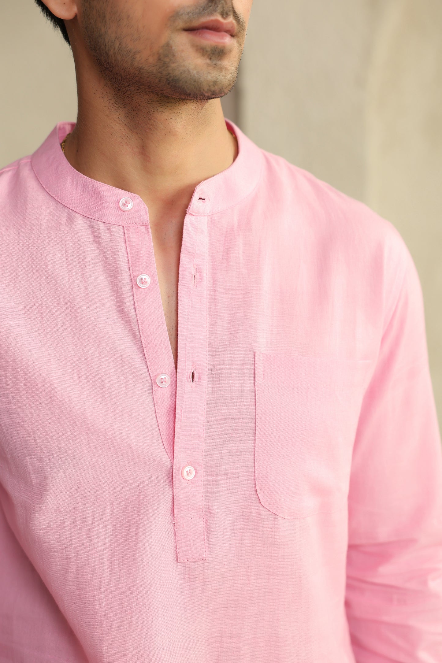 Pink Linen Blend Shirt Kurta