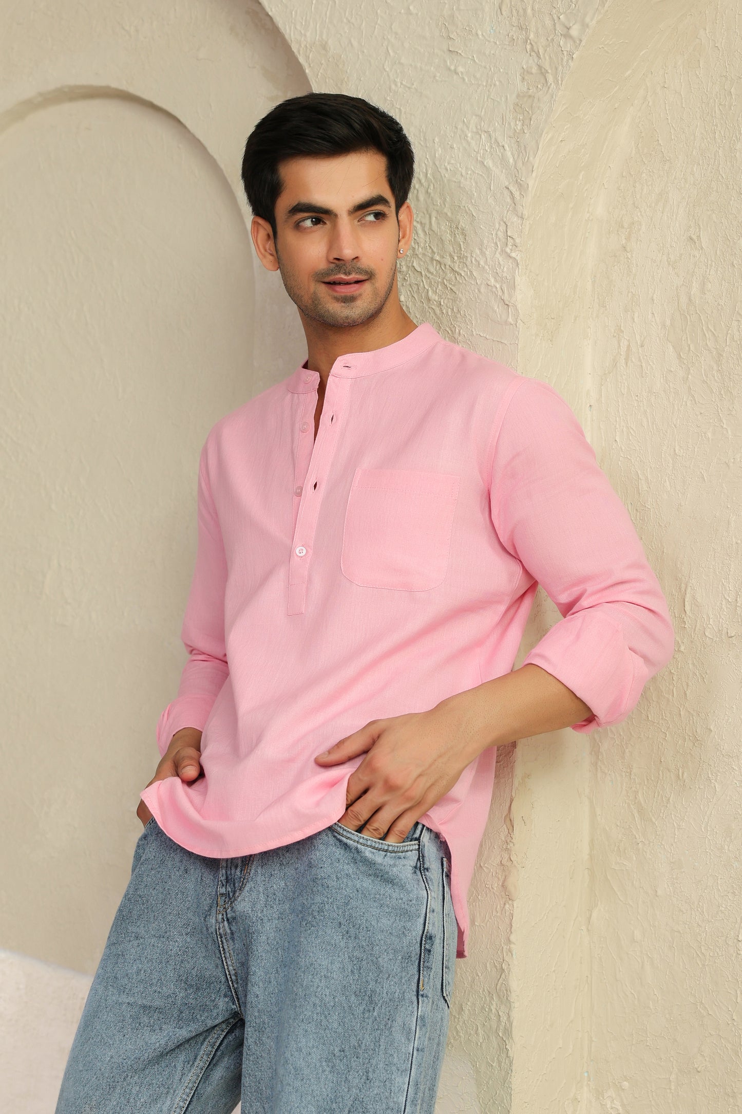 Pink Linen Blend Shirt Kurta