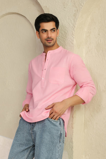 Pink Linen Blend Shirt Kurta