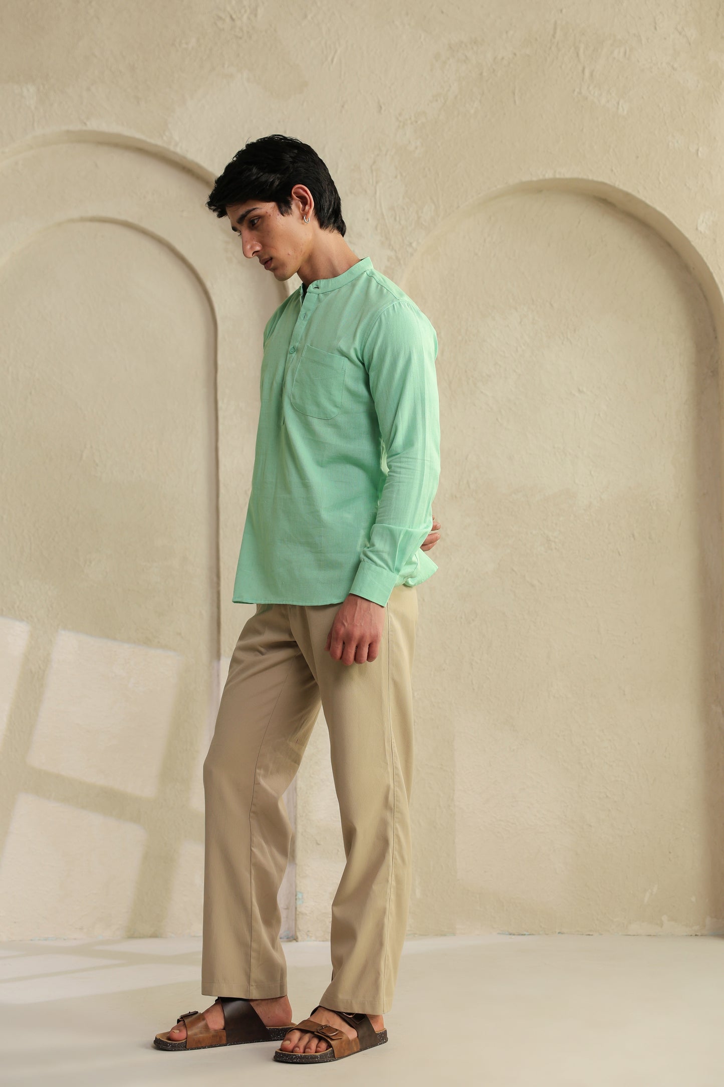 Sea green Linen Blend Shirt Kurta