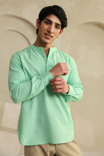 Sea green Linen Blend Shirt Kurta