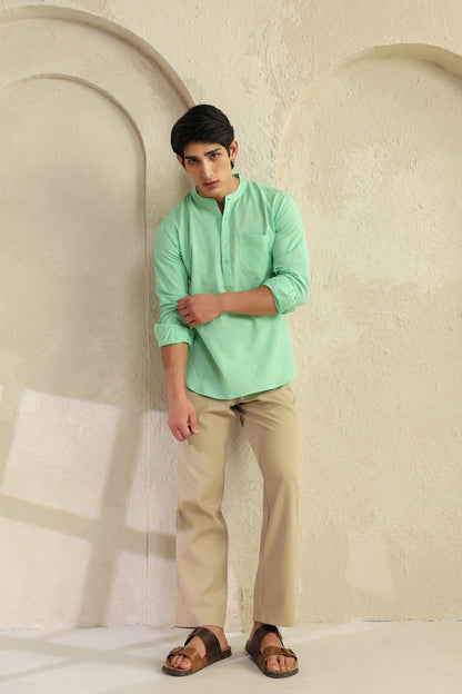 Sea green Linen Blend Shirt Kurta