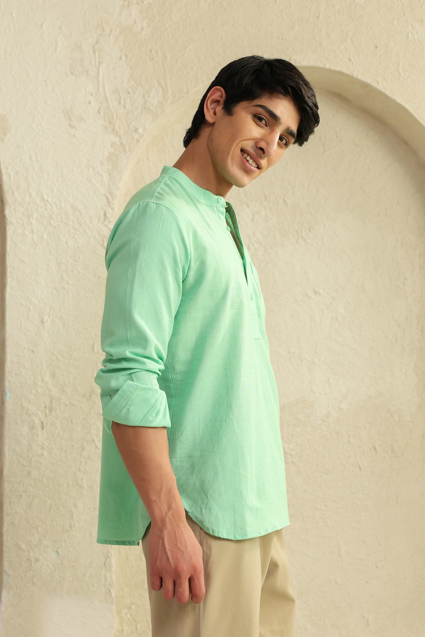 Sea green Linen Blend Shirt Kurta