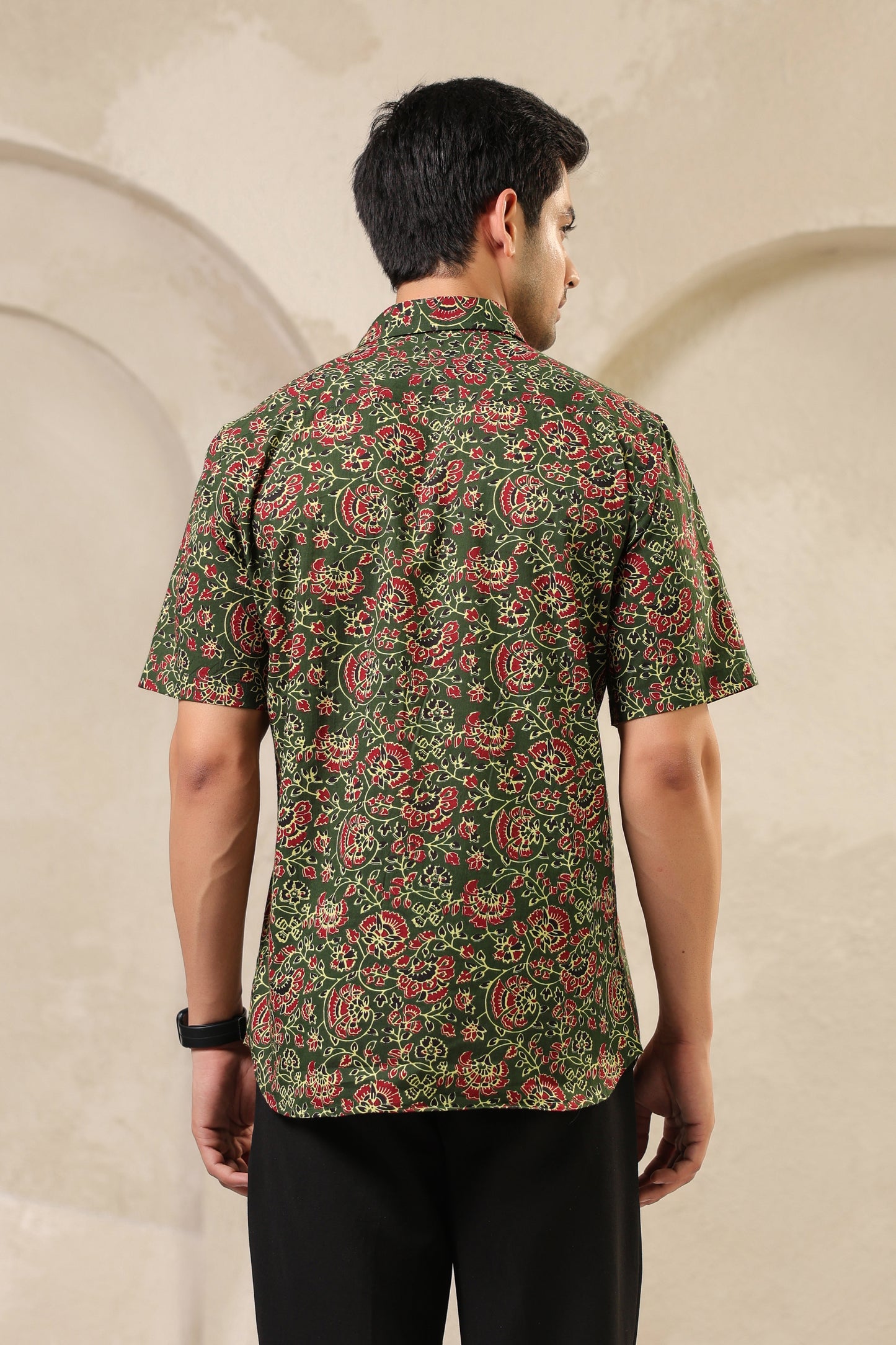 Bottle green regular fit cotton shirt