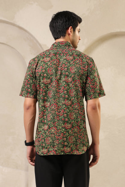 Bottle green regular fit cotton shirt