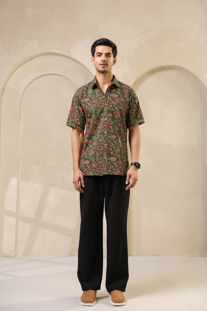 Bottle green regular fit cotton shirt