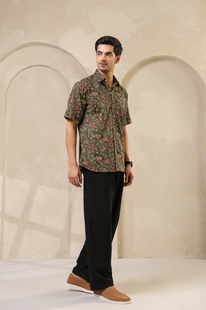 Bottle green regular fit cotton shirt