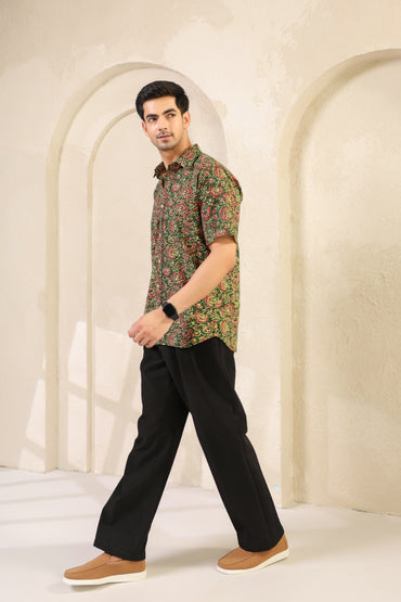 Bottle green regular fit cotton shirt