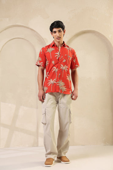 Rust Cotton Half Sleeve Shirt