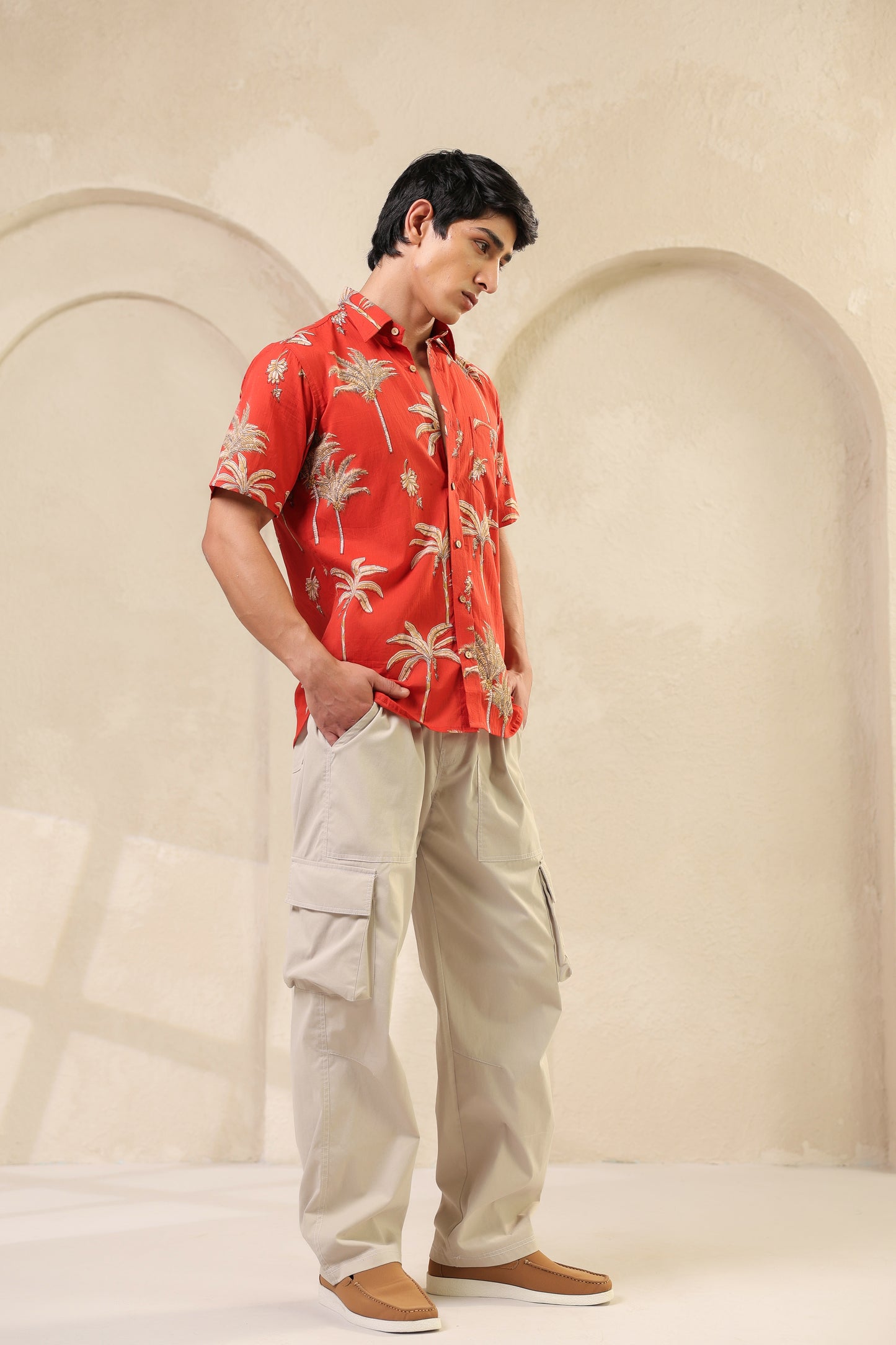Rust Cotton Half Sleeve Shirt