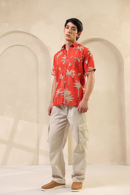 Rust Cotton Half Sleeve Shirt