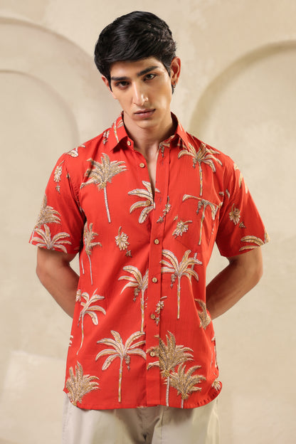 Rust Cotton Half Sleeve Shirt