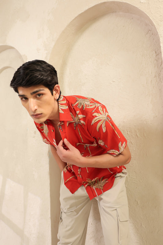 Rust Cotton Half Sleeve Shirt