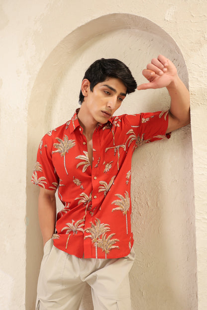 Rust Cotton Half Sleeve Shirt