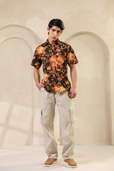 Black Yellow Half sleeve Shirt