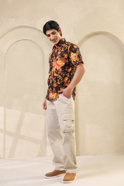 Black Yellow Half sleeve Shirt