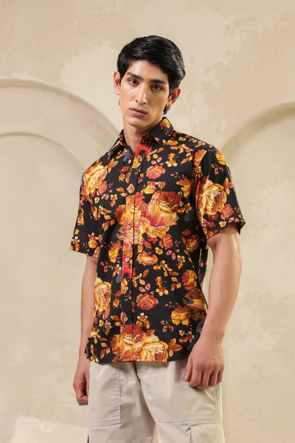 Black Yellow Half sleeve Shirt