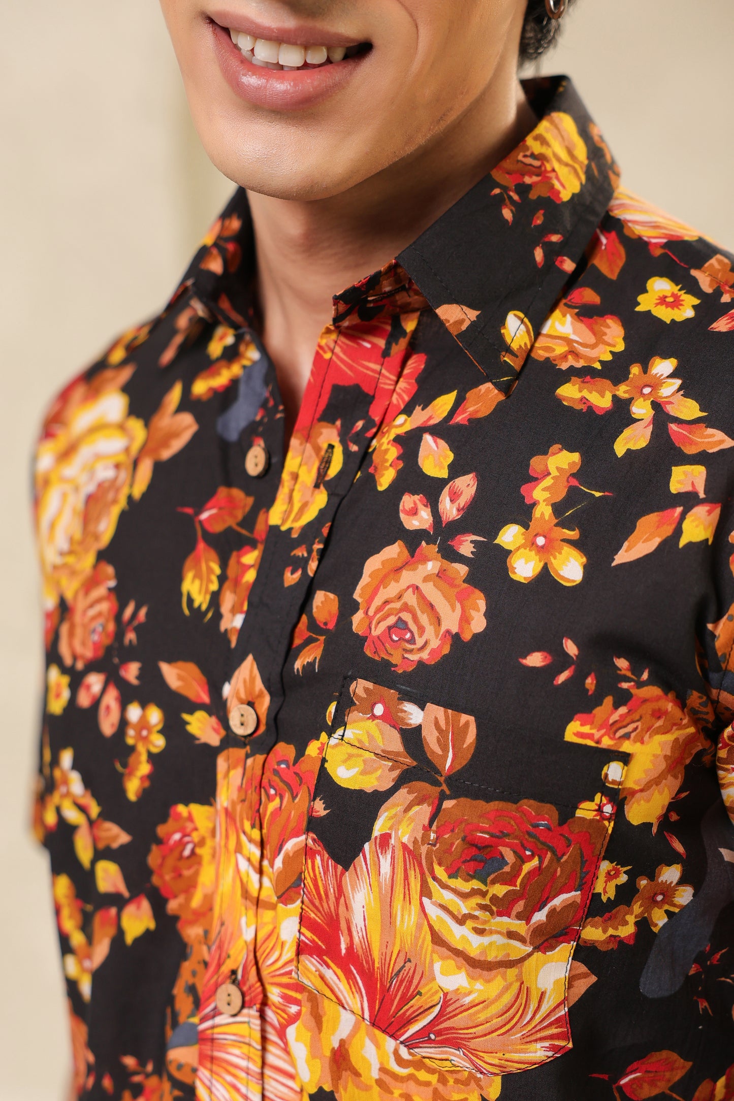 Black Yellow Half sleeve Shirt