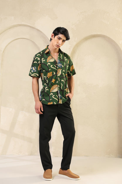 Dark Green Cotton Half Sleeve Shirt