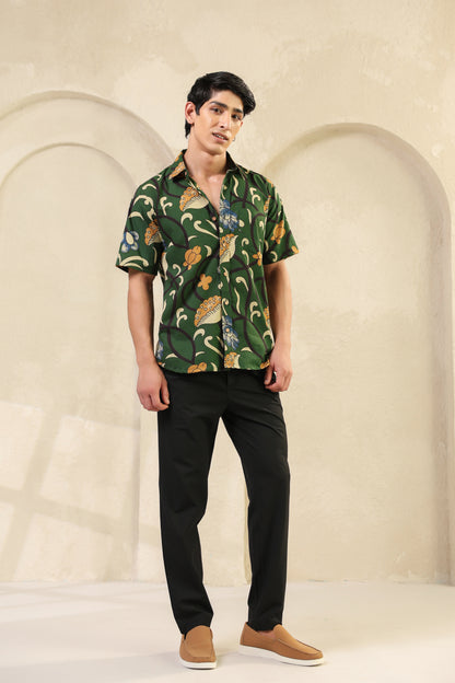 Dark Green Cotton Half Sleeve Shirt