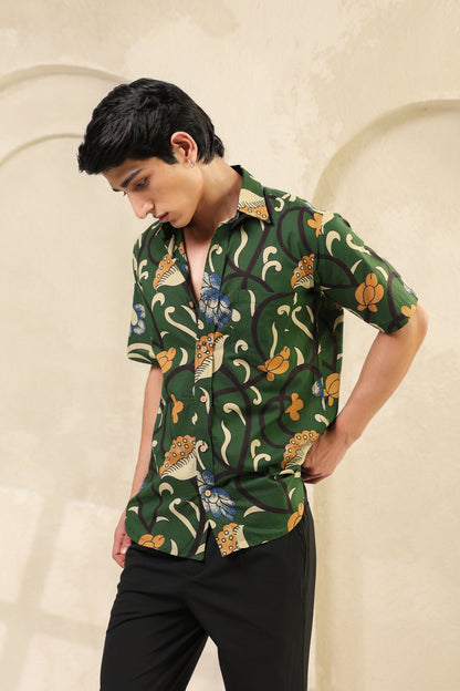 Dark Green Cotton Half Sleeve Shirt