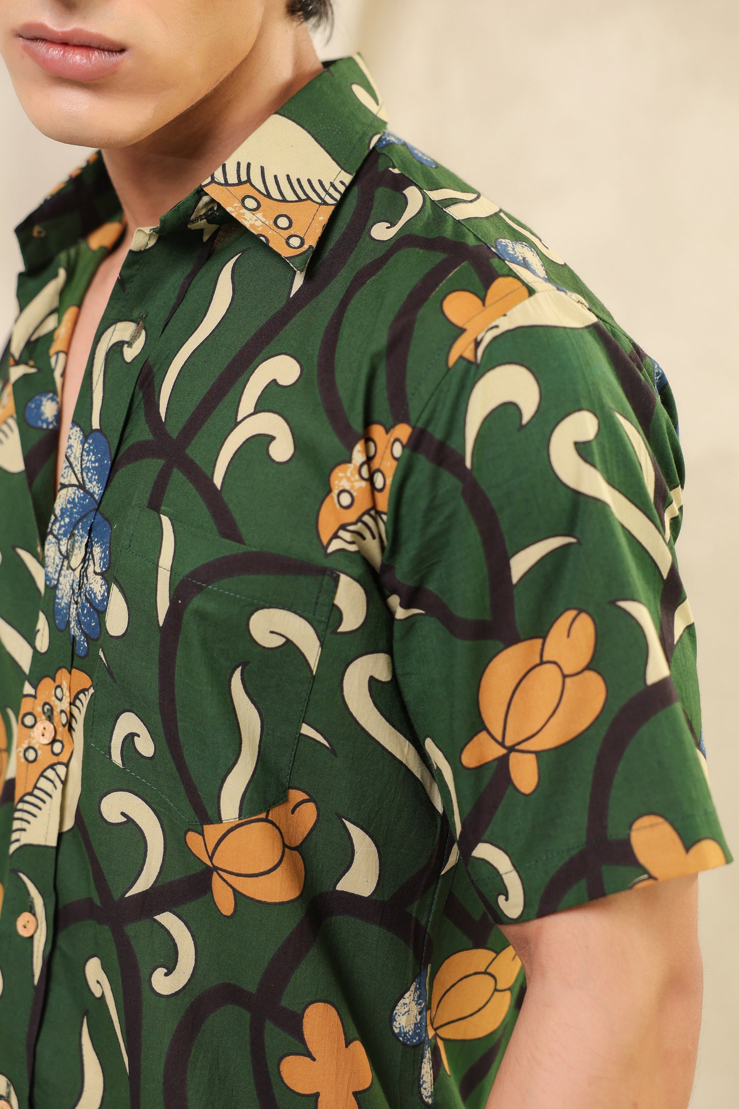 Dark Green Cotton Half Sleeve Shirt