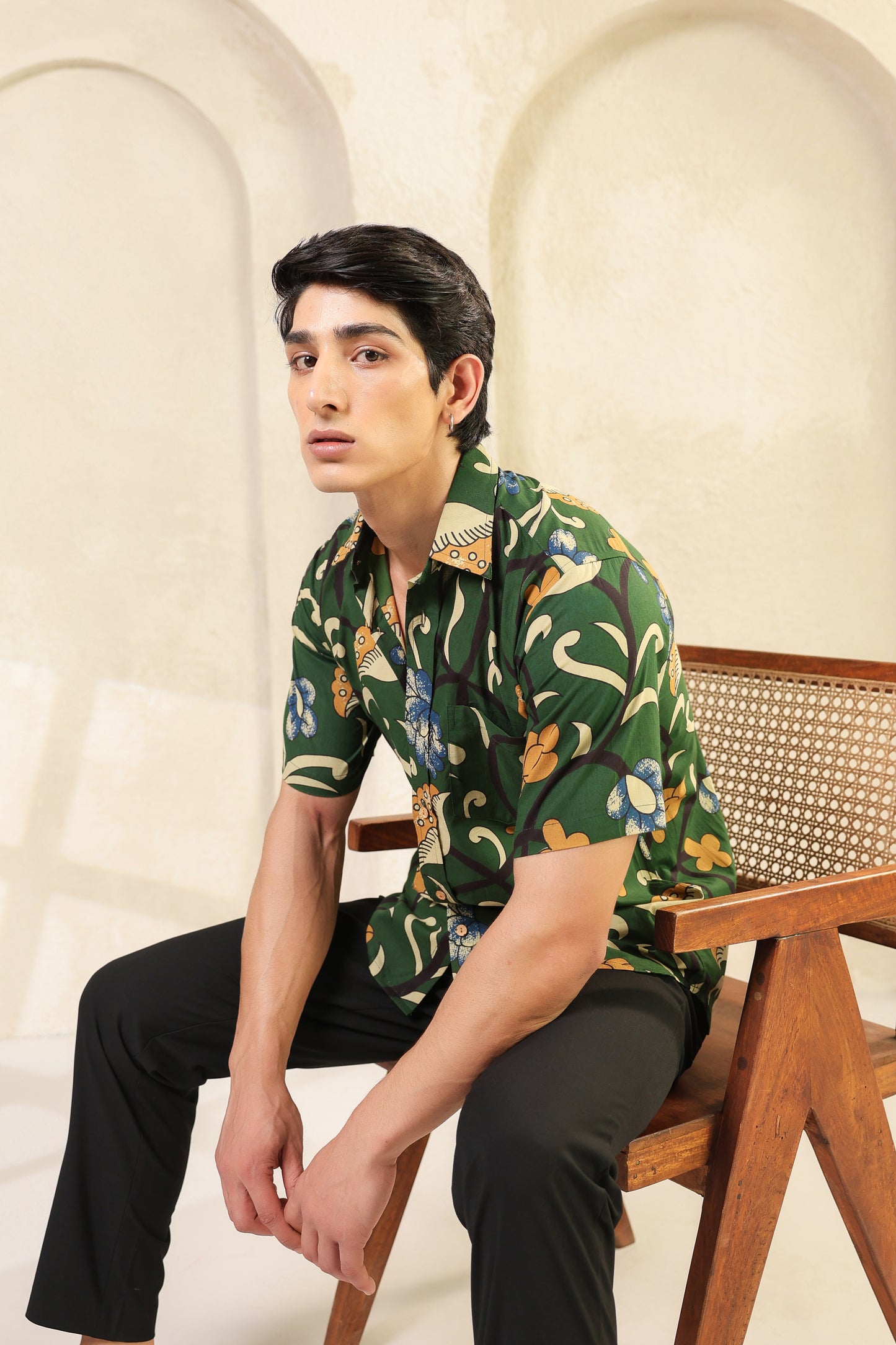 Dark Green Cotton Half Sleeve Shirt