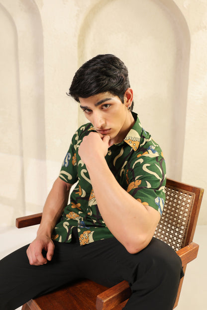 Dark Green Cotton Half Sleeve Shirt