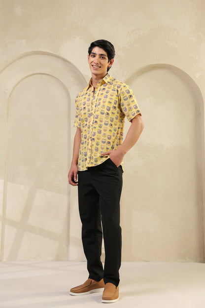 Yellow Owl Cotton Half Sleeve Shirt