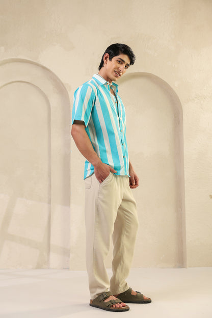 Blue Stripe Cotton Regular Shirt