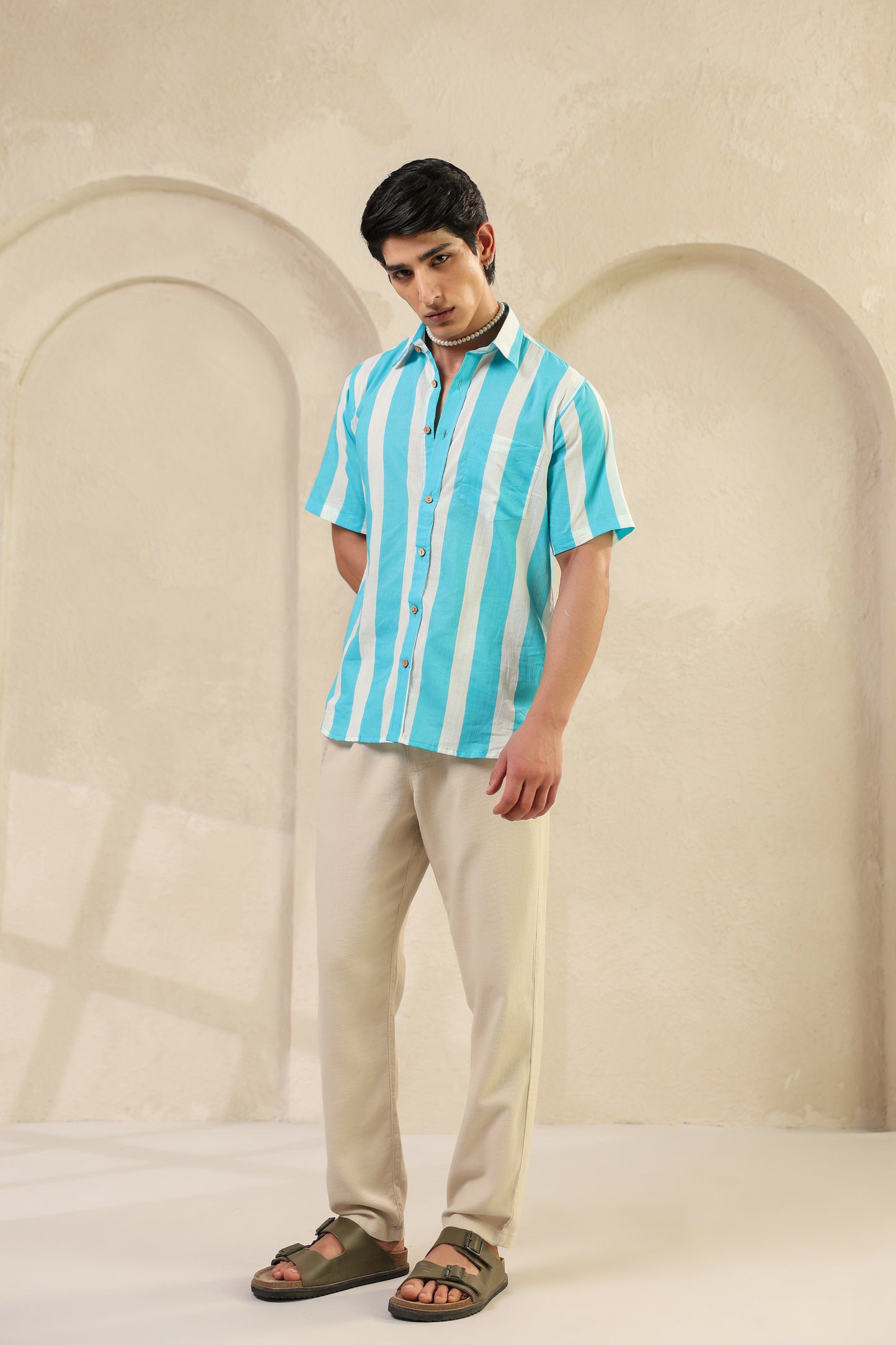 Blue Stripe Cotton Regular Shirt