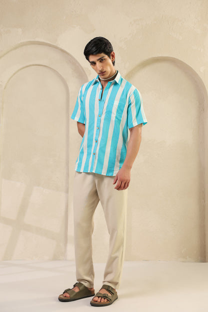 Blue Stripe Cotton Regular Shirt