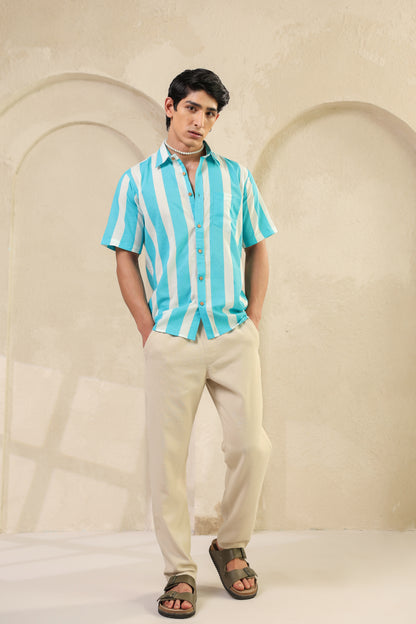 Blue Stripe Cotton Regular Shirt