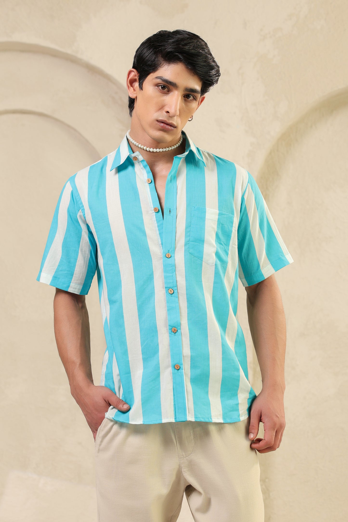 Blue Stripe Cotton Regular Shirt