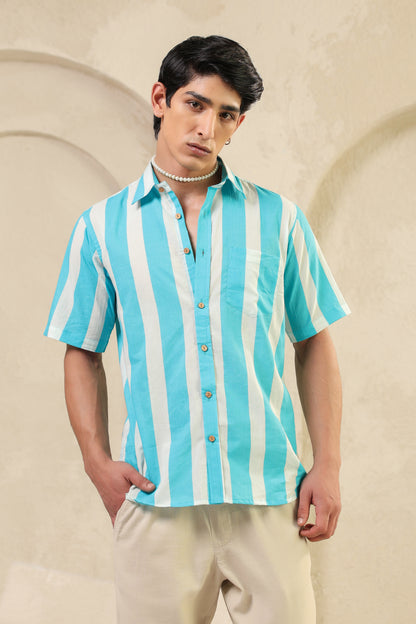 Blue Stripe Cotton Regular Shirt