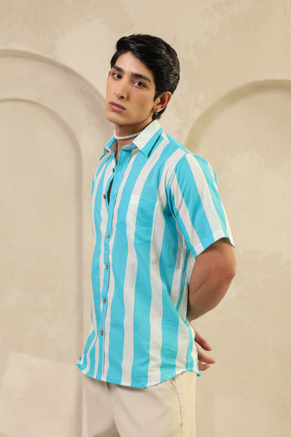 Blue Stripe Cotton Regular Shirt