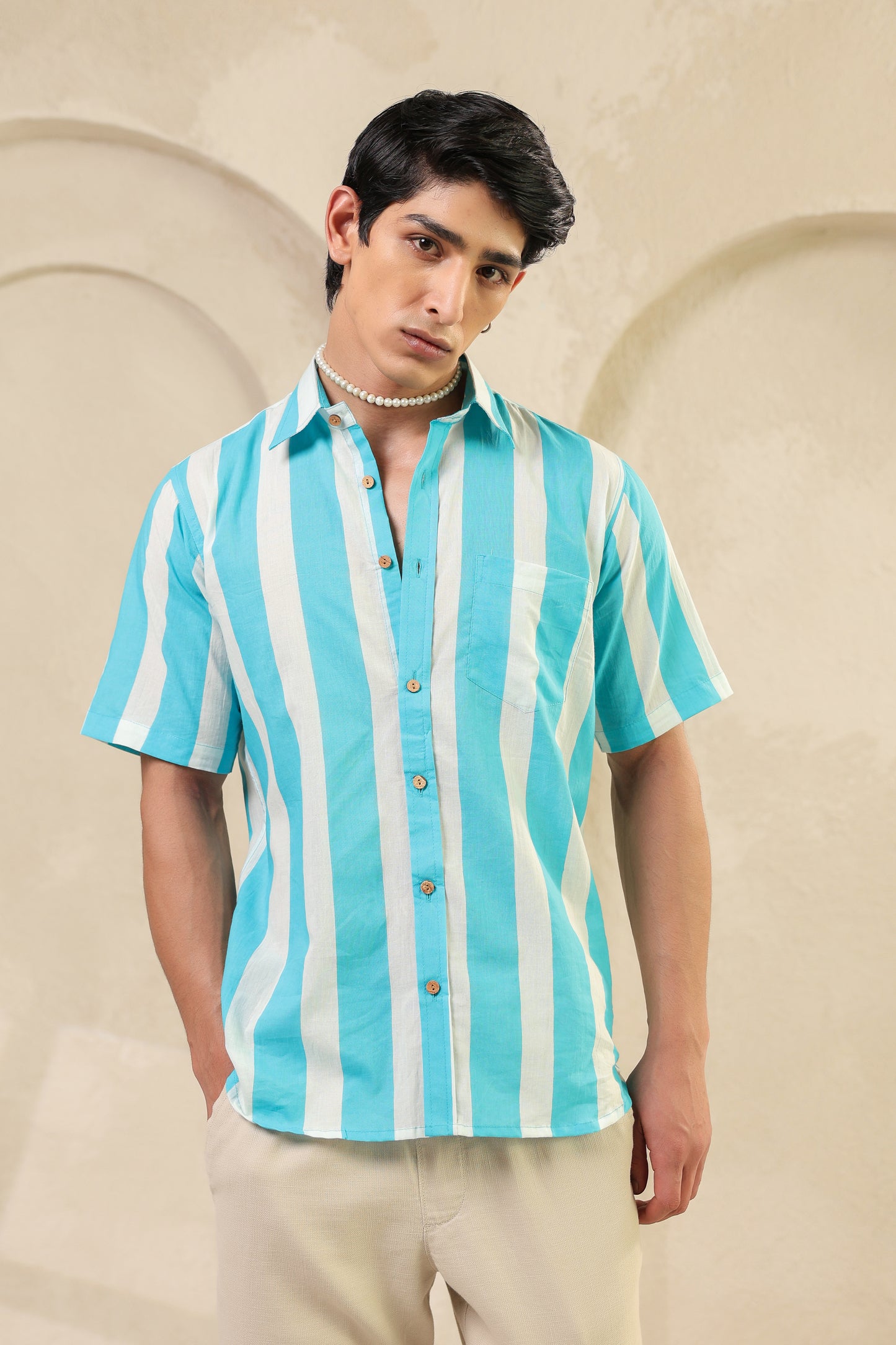 Blue Stripe Cotton Regular Shirt