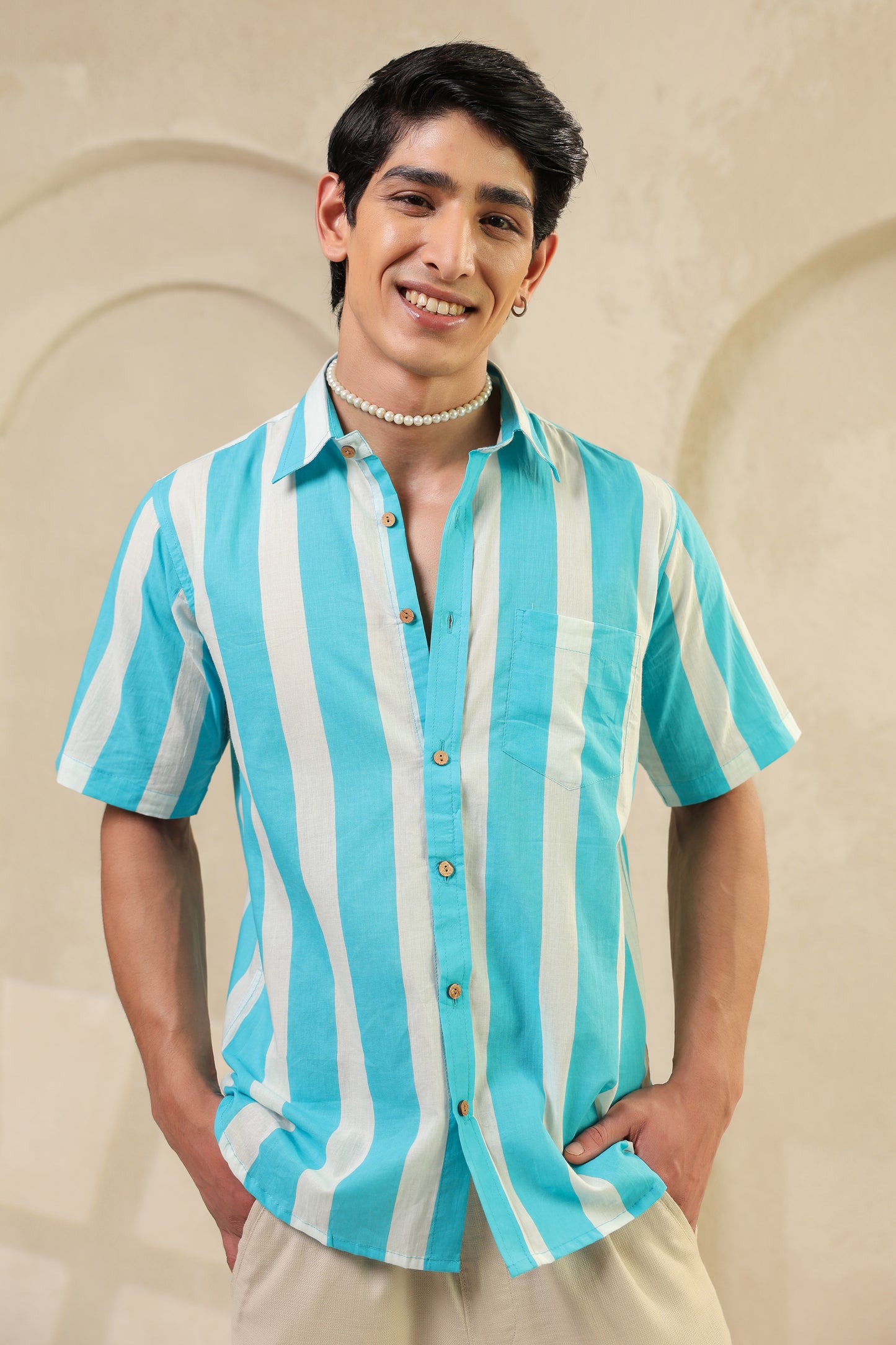 Blue Stripe Cotton Regular Shirt