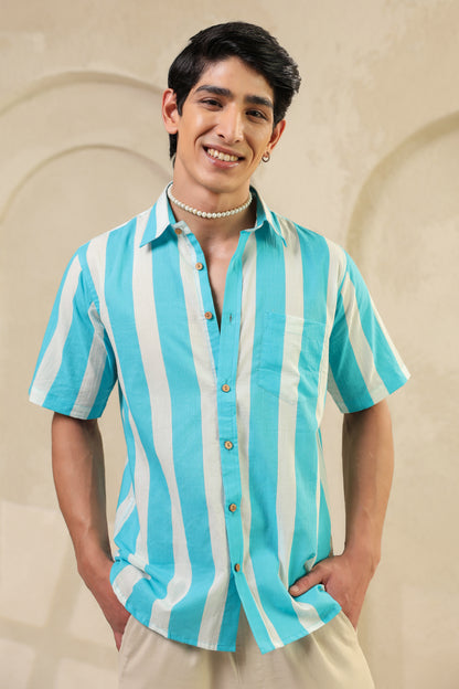 Blue Stripe Cotton Regular Shirt