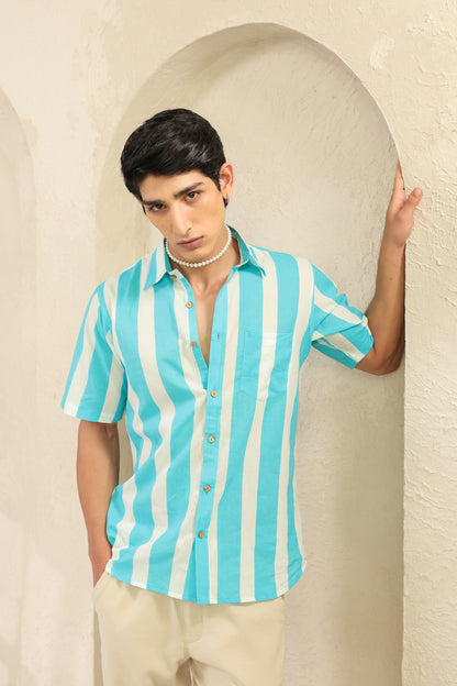 Blue Stripe Cotton Regular Shirt