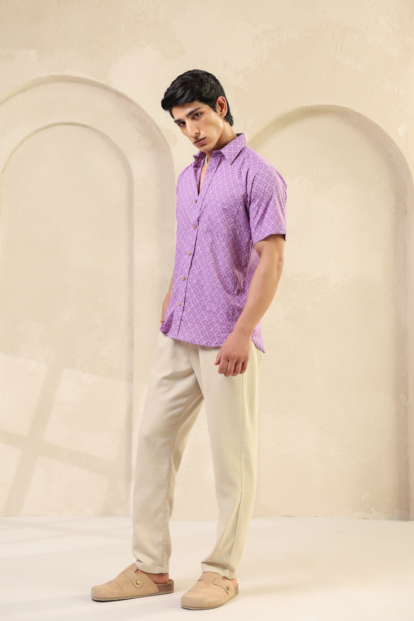 Purple Dots Cotton Regular Shirt