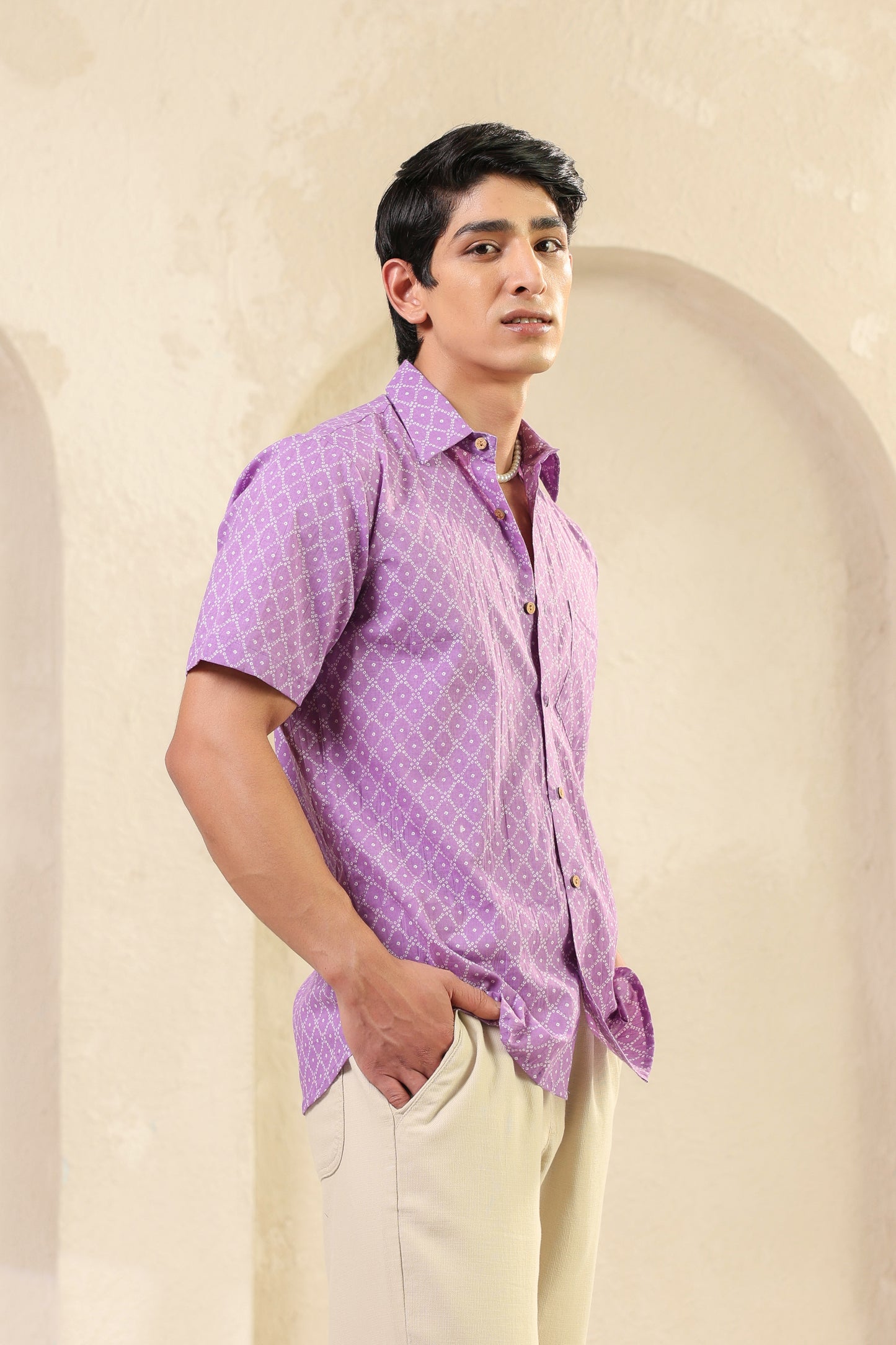 Purple Dots Cotton Regular Shirt