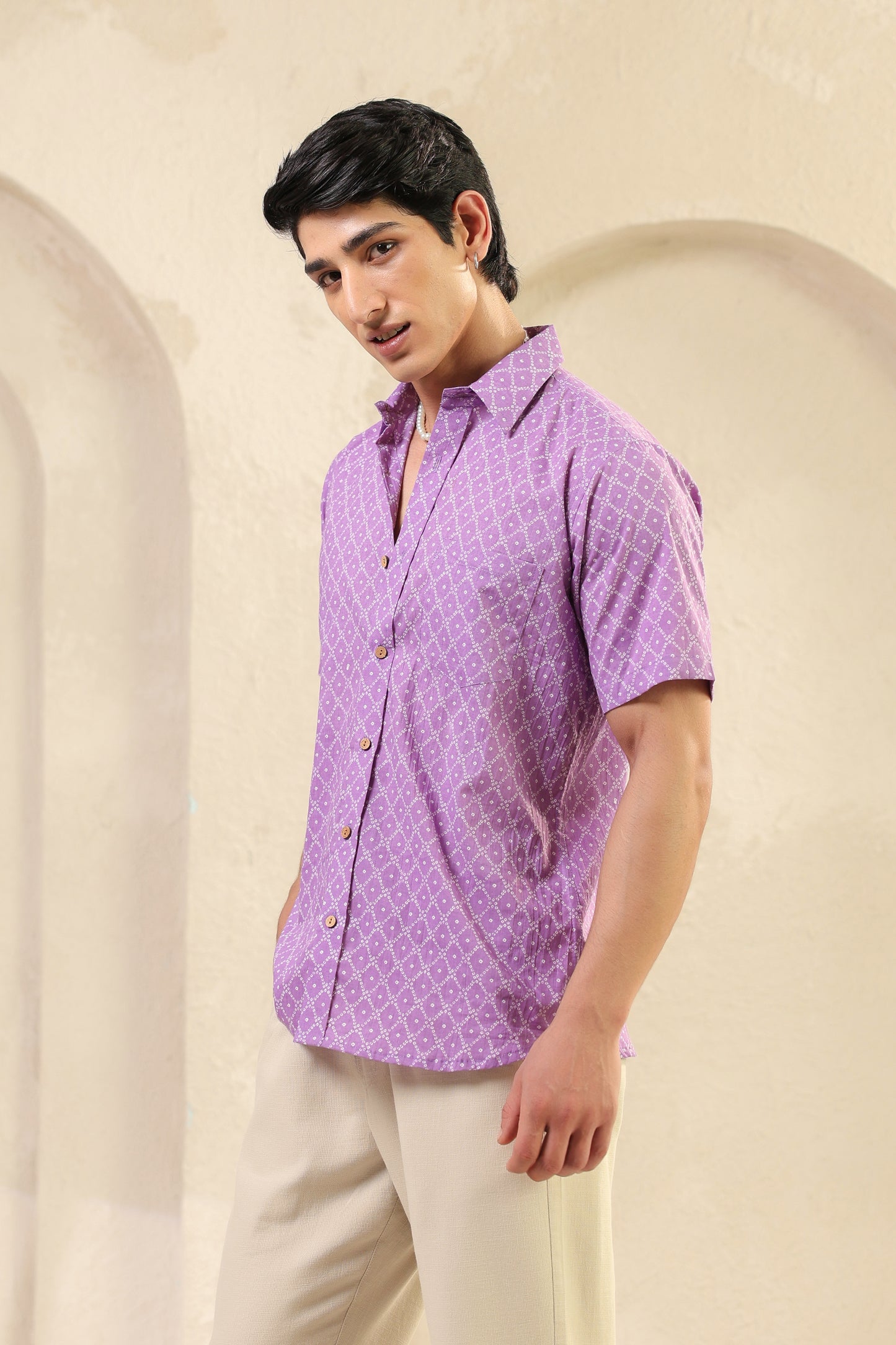Purple Dots Cotton Regular Shirt