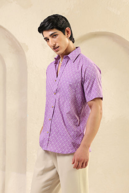 Purple Dots Cotton Regular Shirt