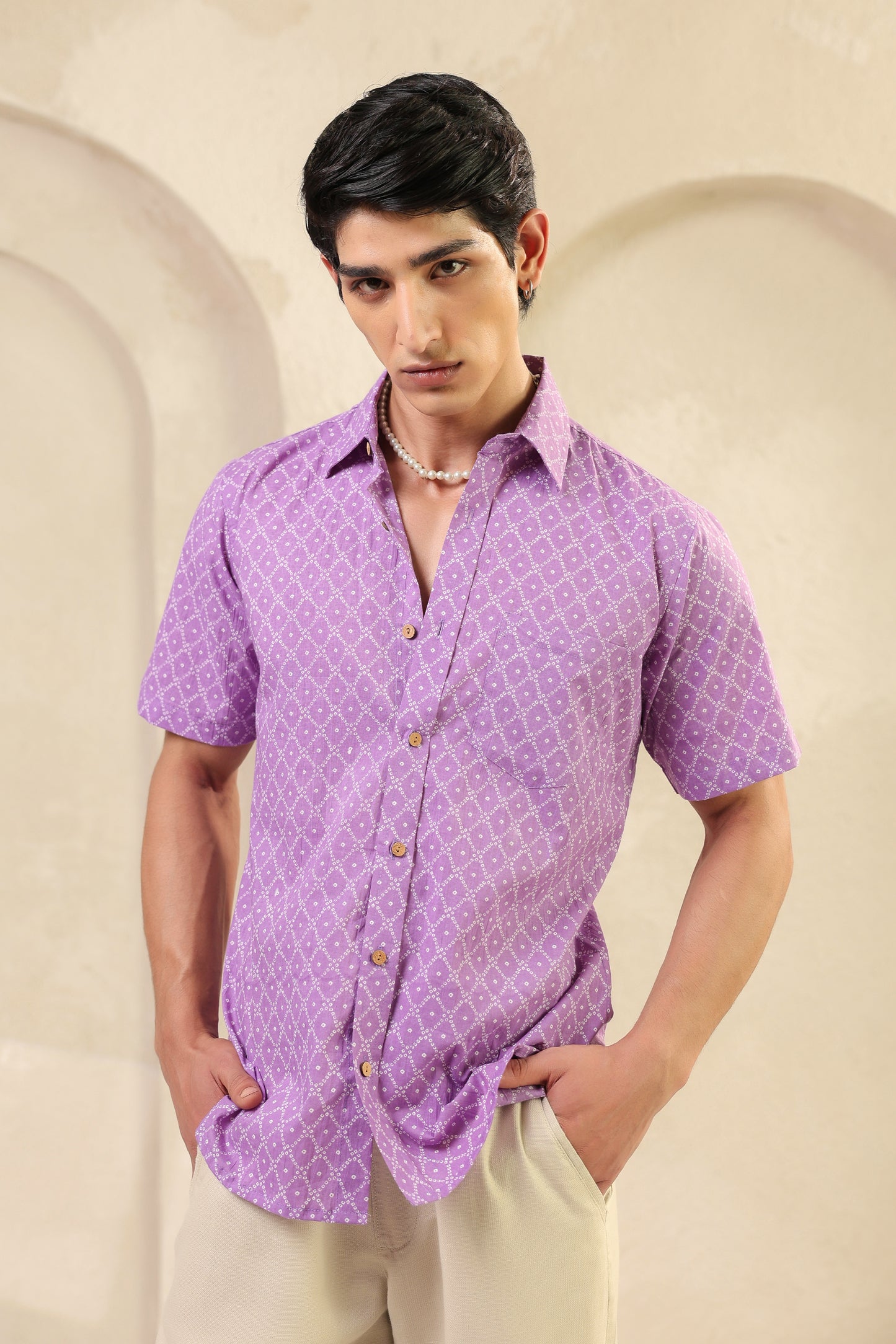 Purple Dots Cotton Regular Shirt