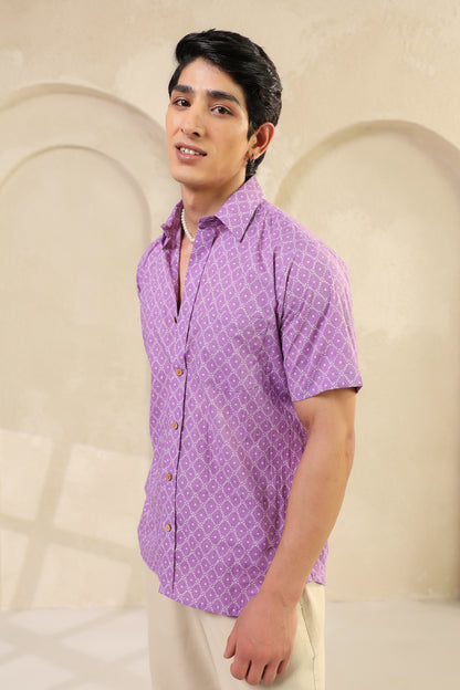 Purple Dots Cotton Regular Shirt