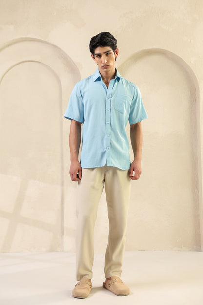 Ice blue linen blend Shirt